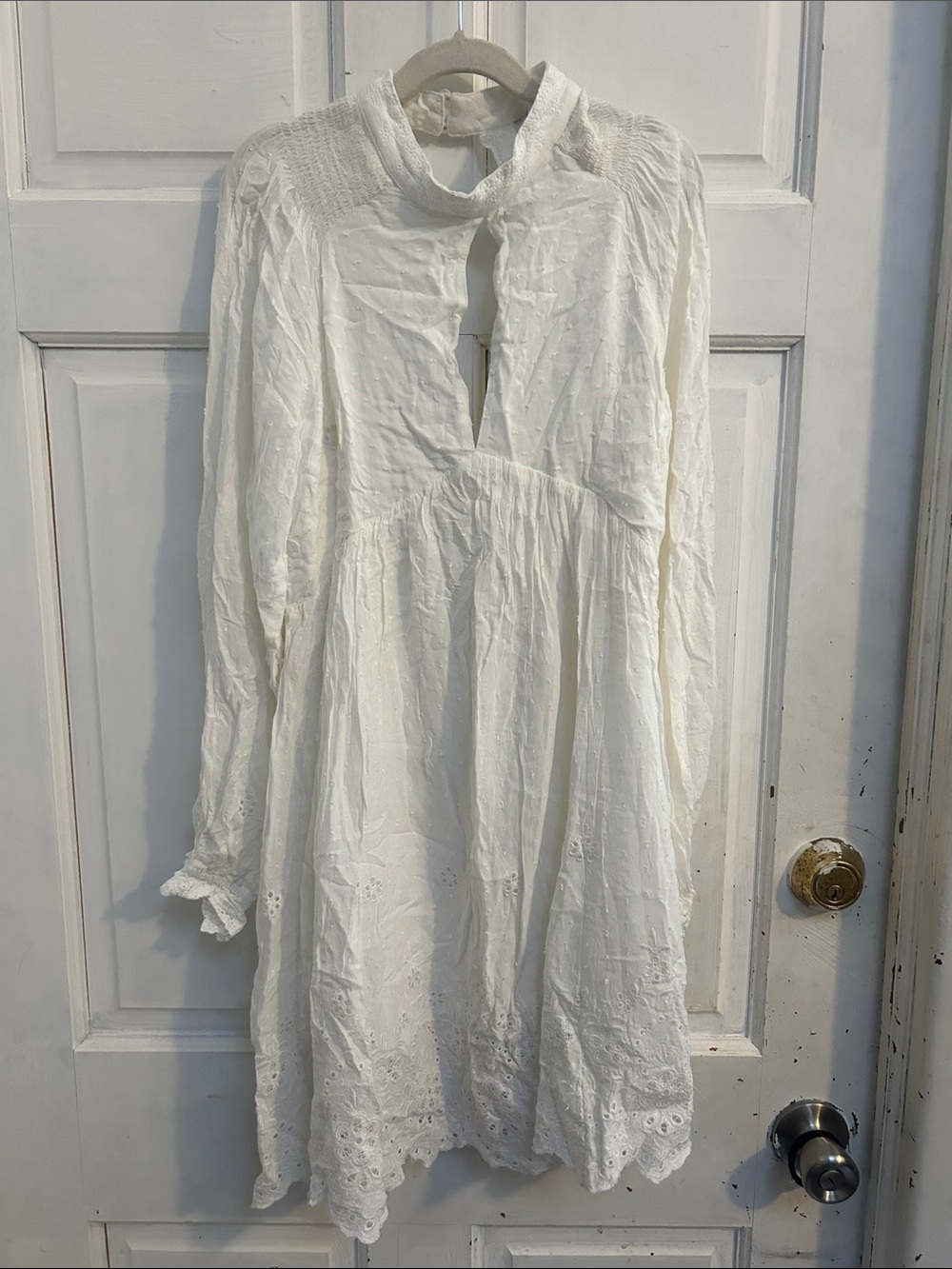 Fate White Long-Sleeve Eyelet Mini Dress